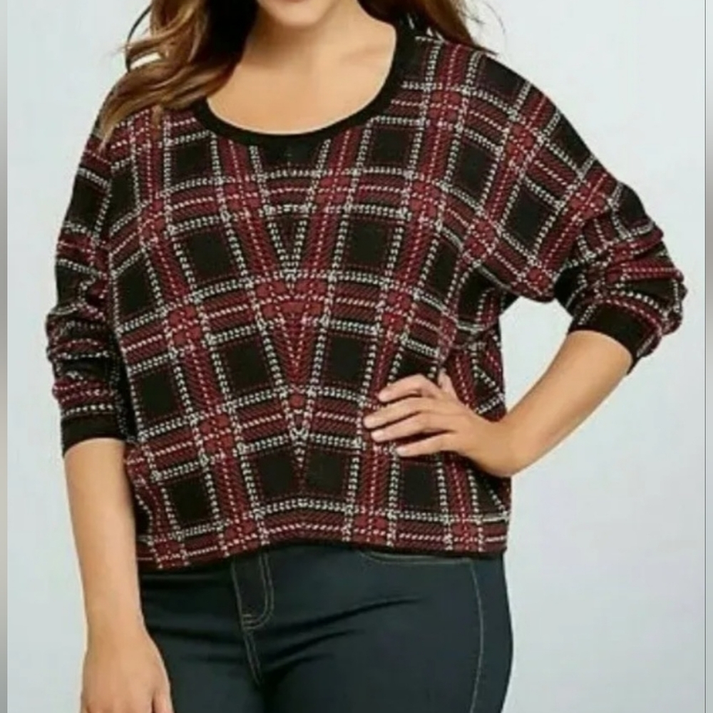 Torrid Plaid Cropped Cotton Sweater NWOT